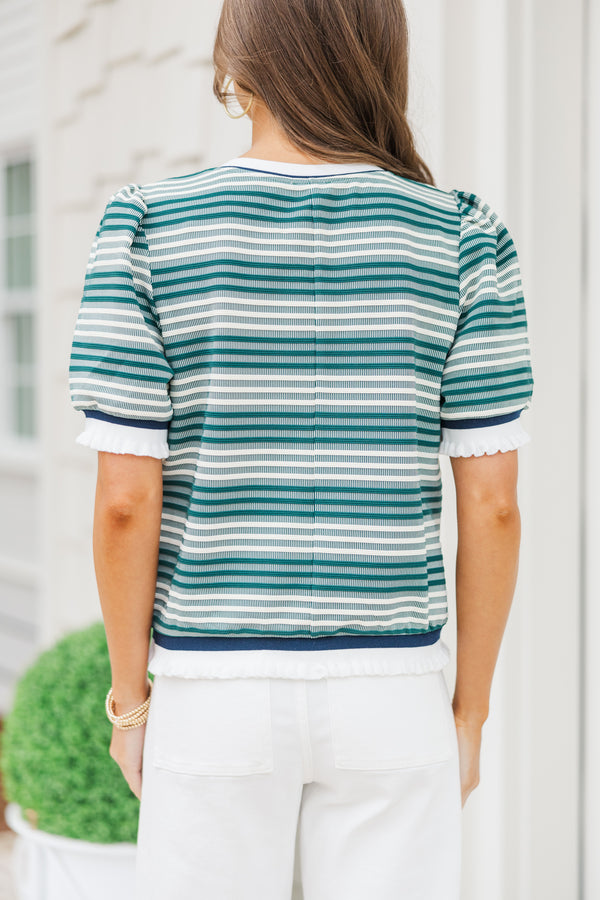 Stay the Course Green Striped Top