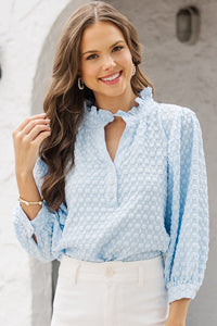 It's Up To You Light Blue Textured Blouse