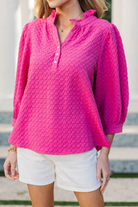 It's Up To You Fuchsia Textured Blouse