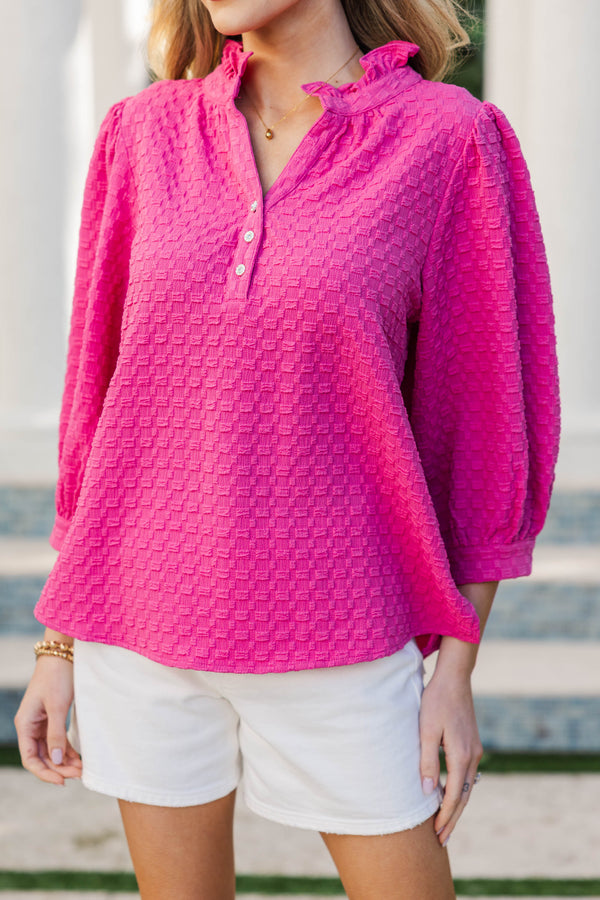 It's Up To You Fuchsia Textured Blouse