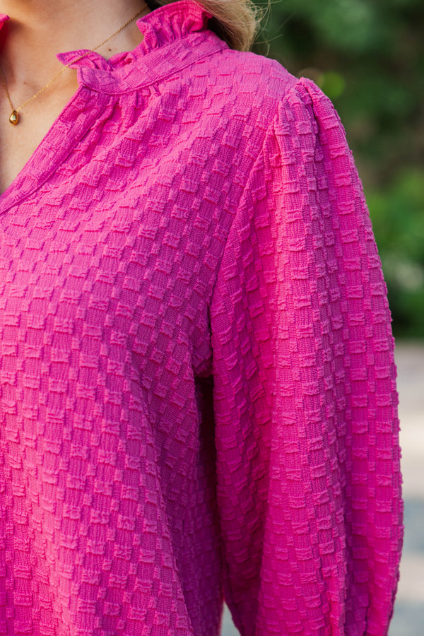 It's Up To You Fuchsia Textured Blouse