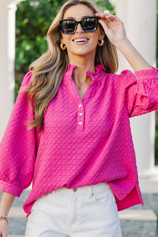 It's Up To You Fuchsia Textured Blouse