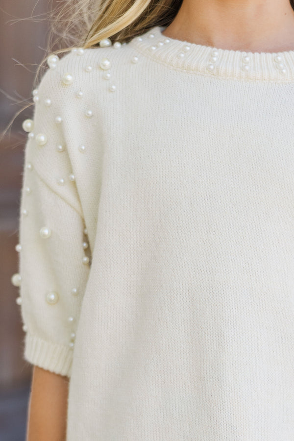 Girls: Tell Your Story Cream Embellished Sweater