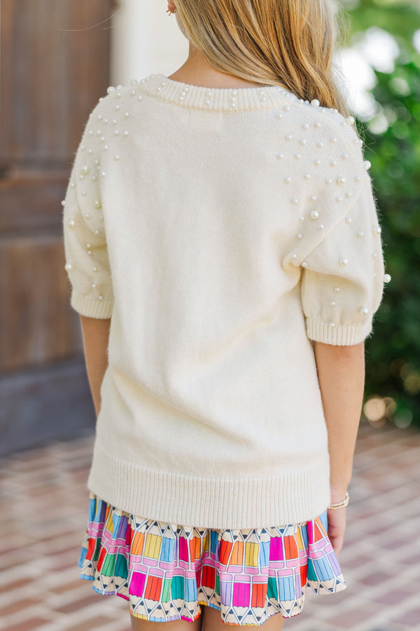 Girls: Tell Your Story Cream Embellished Sweater