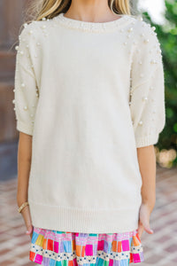 Girls: Tell Your Story Cream Embellished Sweater