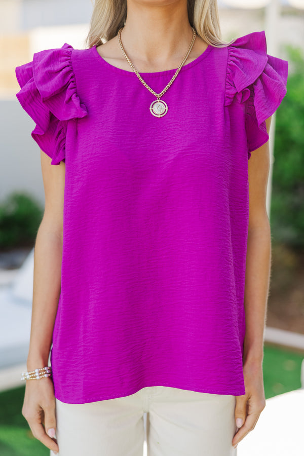 Time For Travel Purple Ruffled Top