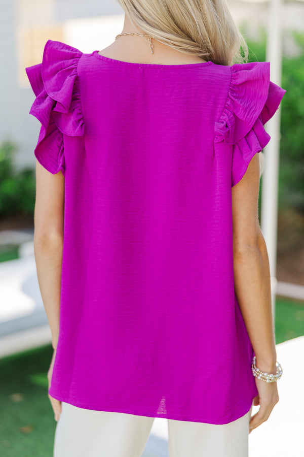 Time For Travel Purple Ruffled Top