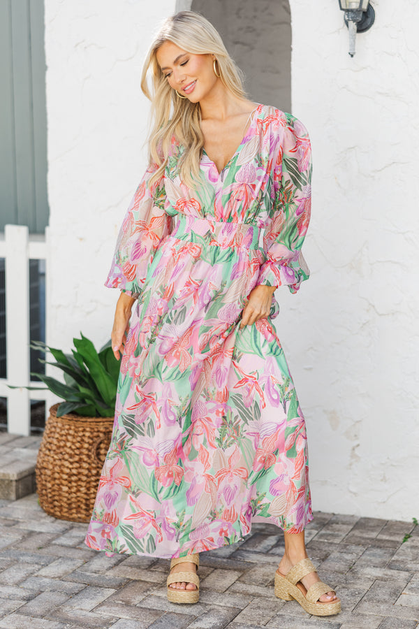 Just Imagine It Pink Floral Maxi Dress, Medium - The Mint Julep Boutique