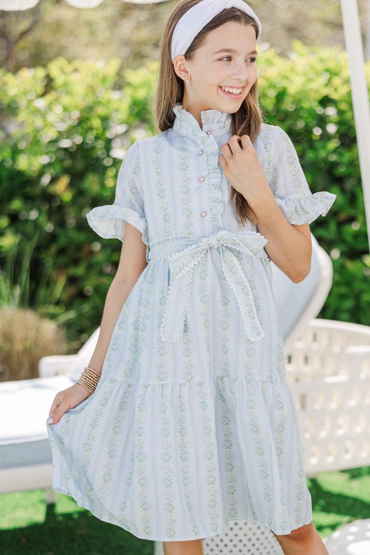 chinese dress ladies Girls: The Janette Blue Striped Midi Dress – Shop the Mint main image 0