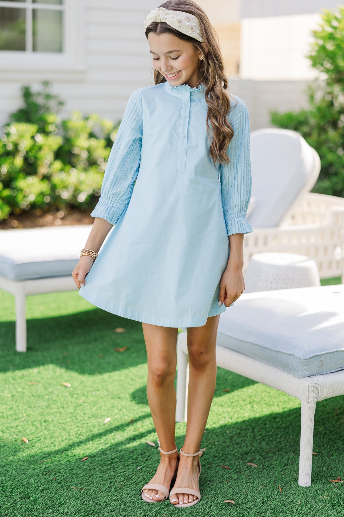Girls: Under The Stars Light Blue Tie Back Dress – Shop the Mint