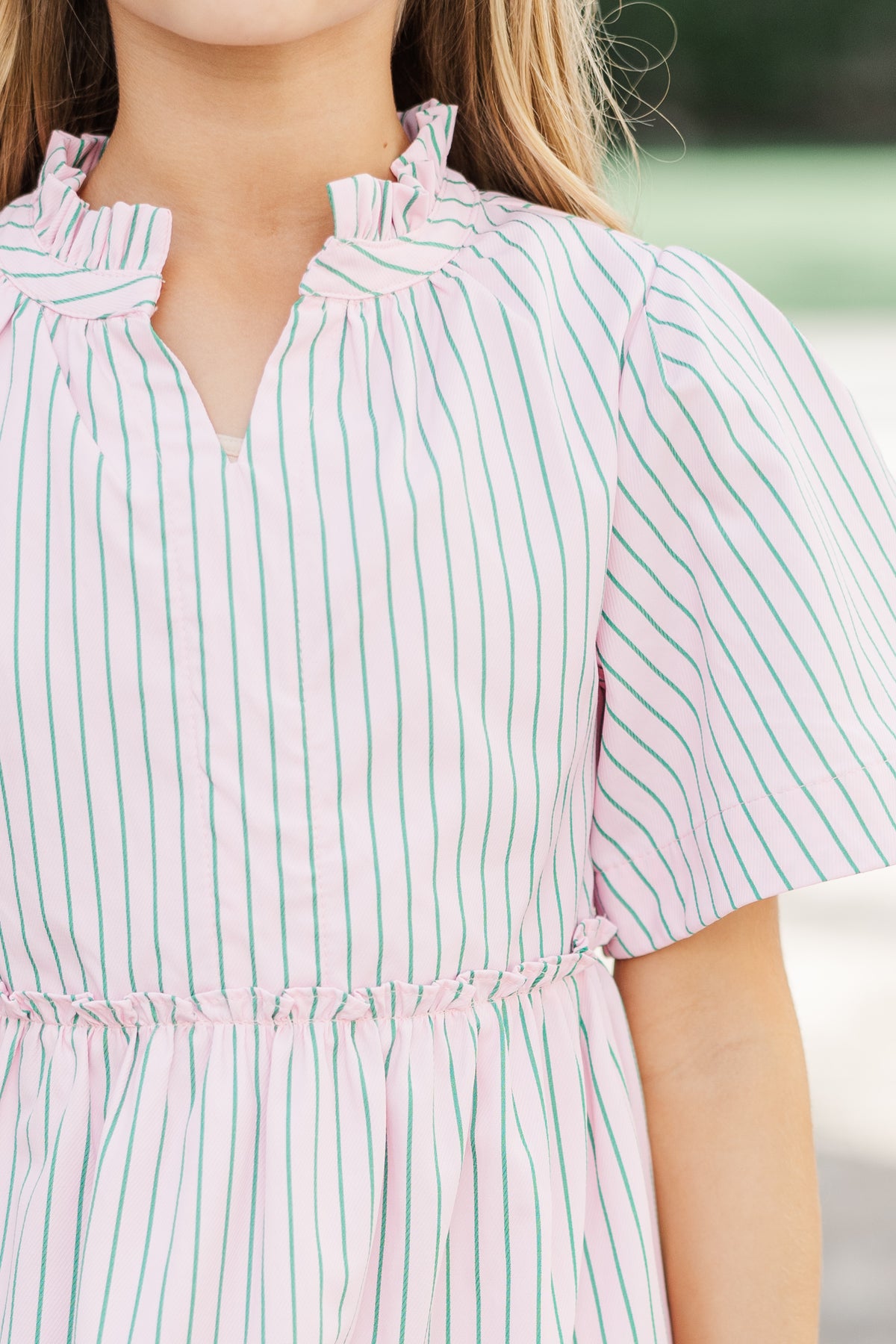 Girls: The Stephanie Pink/Green Stripe Dress Shop the Mint Girls: The Stephanie Pink/Green Stripe Dress Shop the Mint
