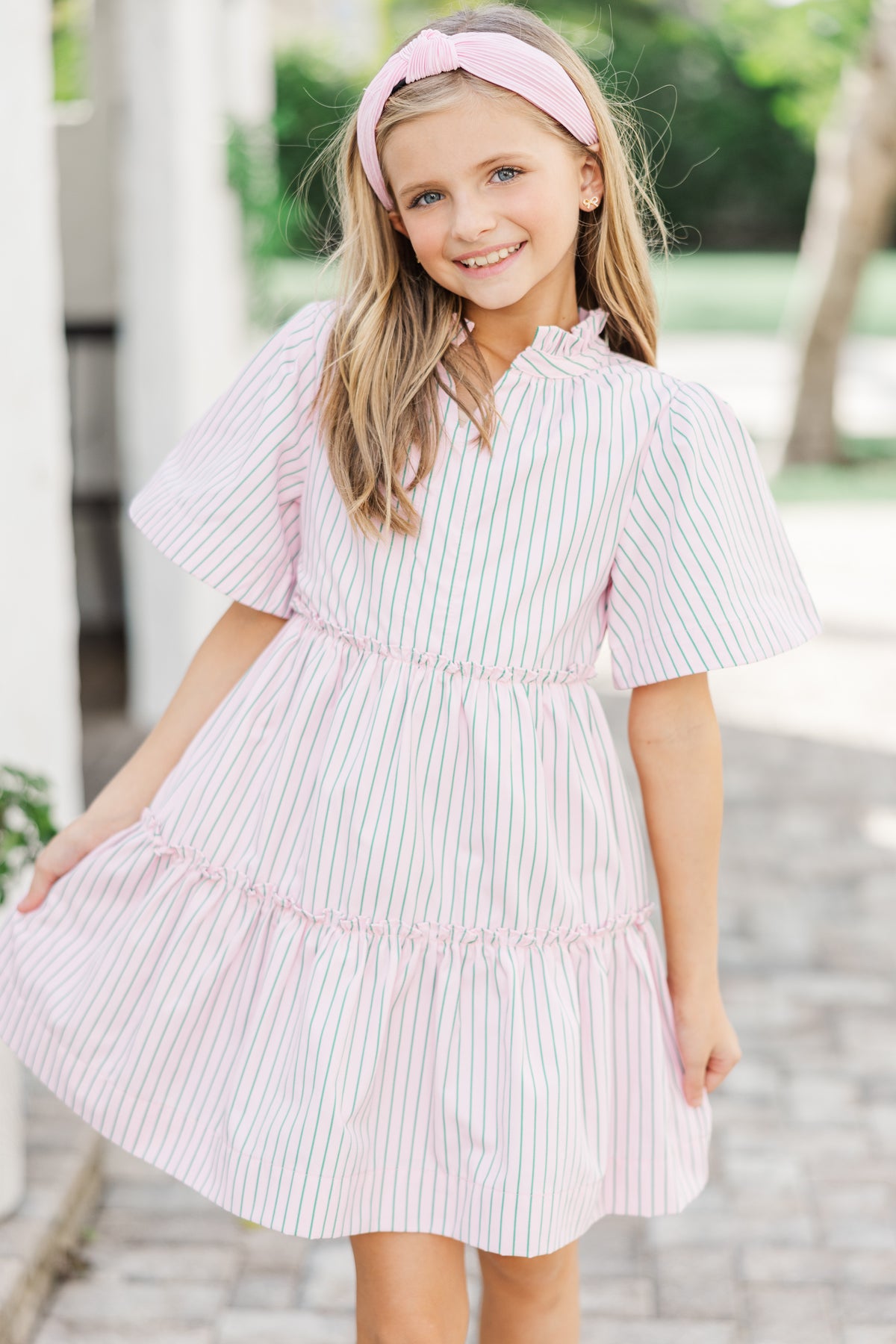 Girls: The Stephanie Pink/Green Stripe Dress  Shop the Mint