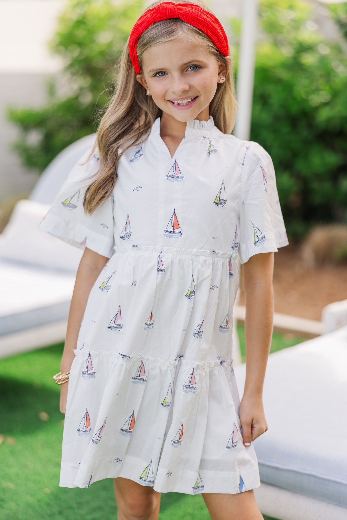 Sleeveless Tabitha's Teachers Pet Dress - Worth Avenue White with Sailboats