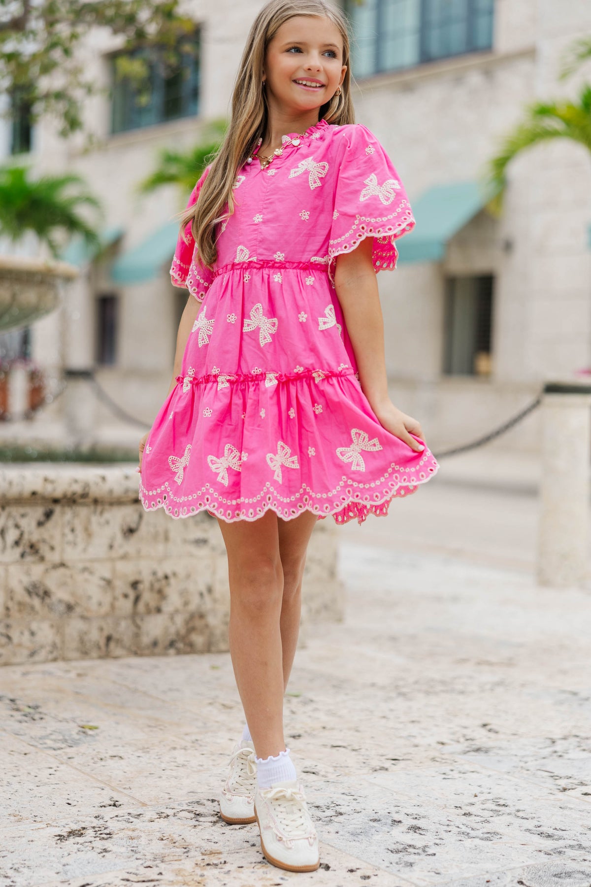 Girls: The Stephanie Fuchsia Pink Eyelet Dress – Shop the Mint