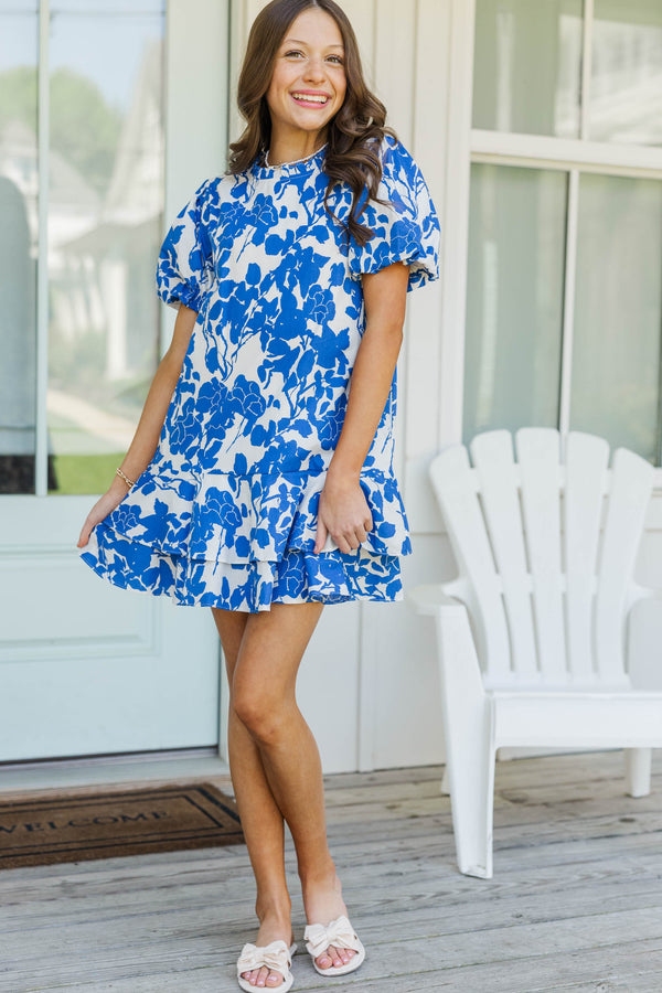Girls: Get What You Love Blue Floral Dress