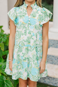 Girls: Real Love Green Abstract Floral Dress