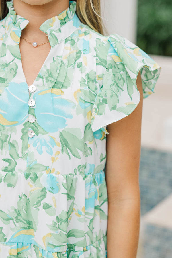 Girls: Real Love Green Abstract Floral Dress