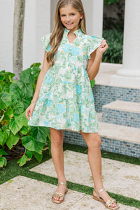 Girls: Real Love Green Abstract Floral Dress