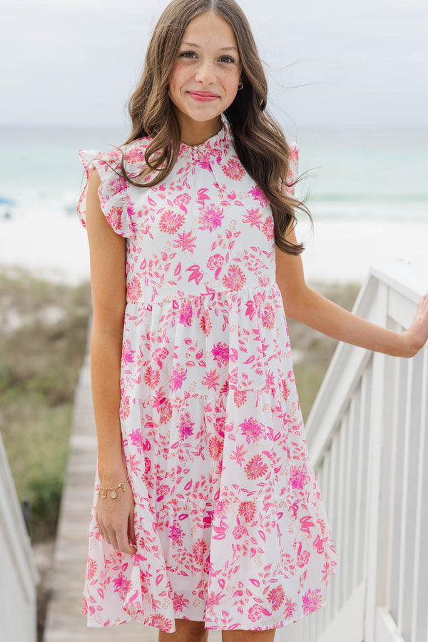 Girls: Speak Your Mind Pink Ditsy Floral Midi Dress