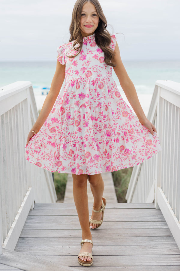 Girls: Speak Your Mind Pink Ditsy Floral Midi Dress