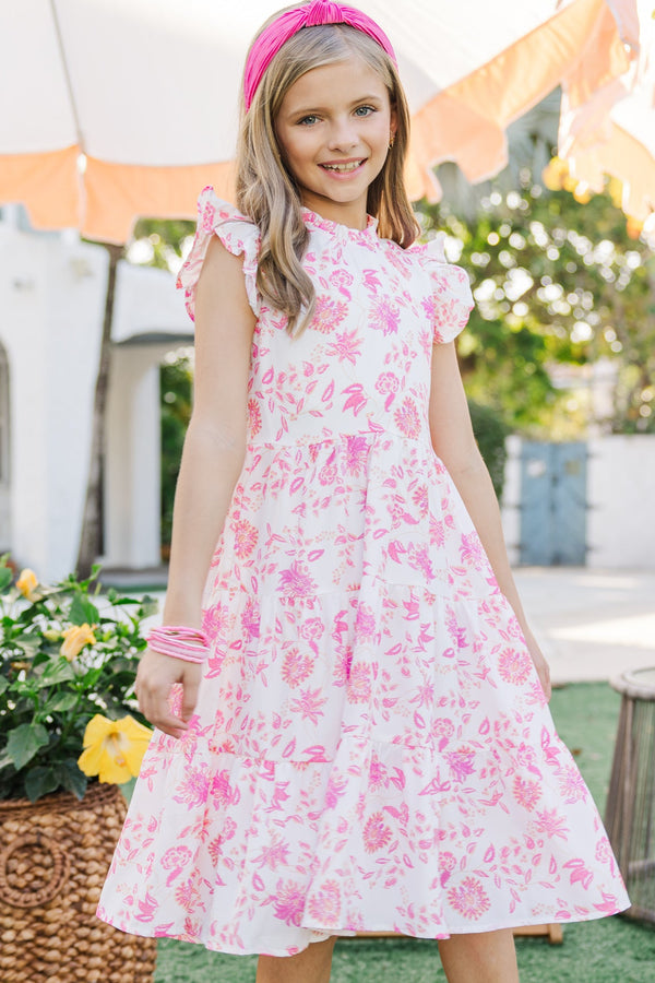 Girls: Speak Your Mind Pink Ditsy Floral Midi Dress