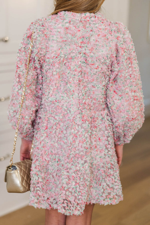 Girls: Always On My Mind Pink Textured Babydoll Dress