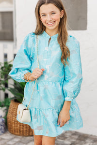 Girls: Always On My Mind Light Blue Floral Brocade Babydoll Dress