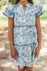 Girls: Come For It Blue Toile Babydoll Dress