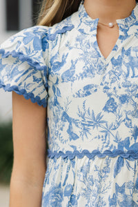 Girls: Come For It Blue Toile Babydoll Dress