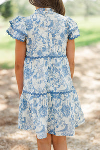 Girls: Come For It Blue Toile Babydoll Dress