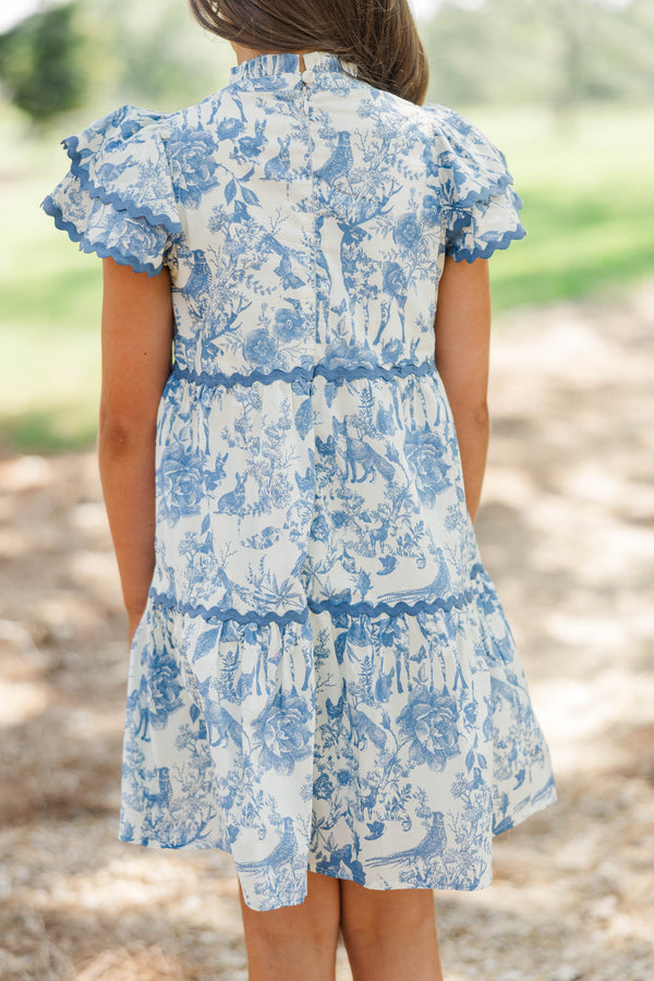 Girls: Come For It Blue Toile Babydoll Dress