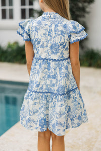 Girls: Come For It Blue Toile Babydoll Dress