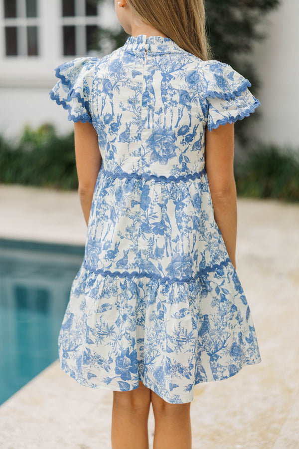 Girls: Come For It Blue Toile Babydoll Dress