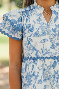 Girls: Come For It Blue Toile Babydoll Dress