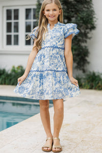Girls: Come For It Blue Toile Babydoll Dress