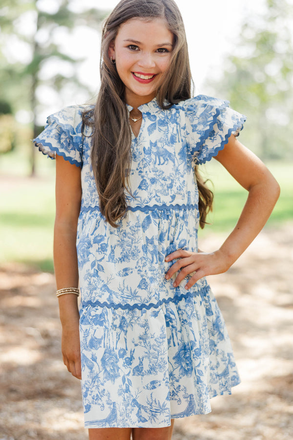 Girls: Come For It Blue Toile Babydoll Dress