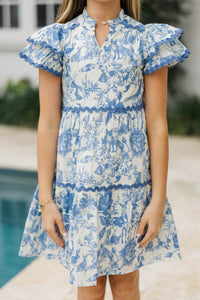 Girls: Come For It Blue Toile Babydoll Dress