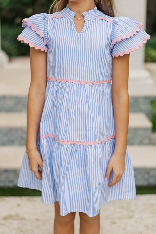 Girls: Come For It Blue Striped Babydoll Dress
