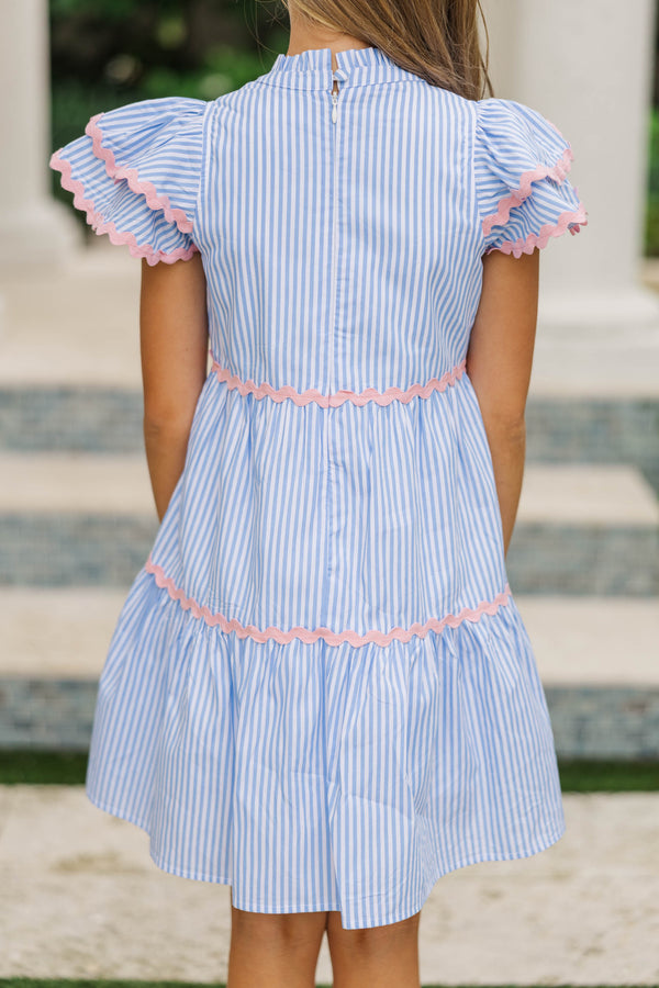 Girls: Come For It Blue Striped Babydoll Dress