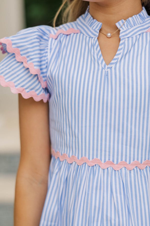 Girls: Come For It Blue Striped Babydoll Dress