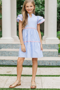 Girls: Come For It Blue Striped Babydoll Dress