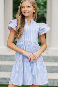 Girls: Come For It Blue Striped Babydoll Dress