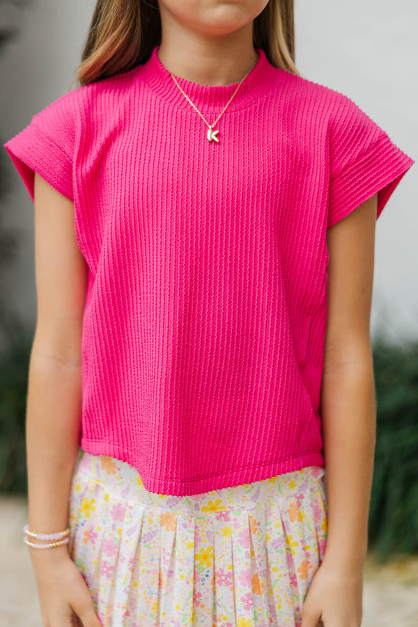 Girls: The Dina Fuchsia Pink Ribbed Top
