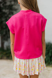 Girls: The Dina Fuchsia Pink Ribbed Top