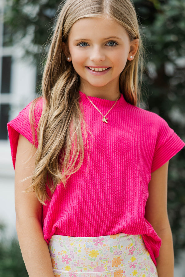 Girls: The Dina Fuchsia Pink Ribbed Top