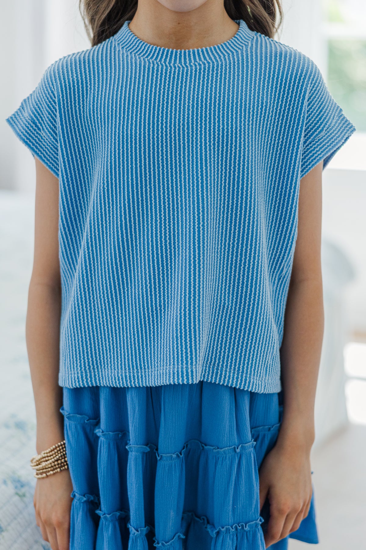 Girls: The Dina Blue Ribbed Top – Shop the Mint