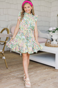 Girls: Look Your Way Yellow Abstract Floral Ruffled Skort