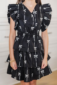 Girls: Find Yourself Black Bow Printed Dress