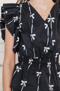 Girls: Find Yourself Black Bow Printed Dress