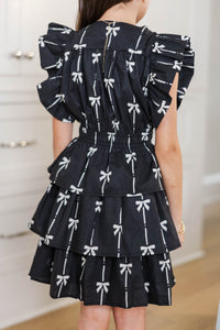 Girls: Find Yourself Black Bow Printed Dress